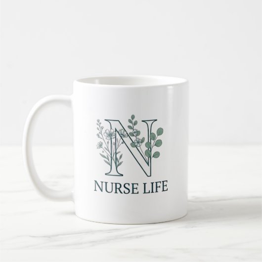 Mug Floral Nurse Life Monogram N (Gauche)