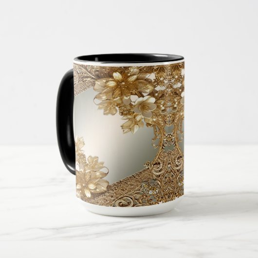 Mug Floral Orné Or Moderne (Devant gauche)