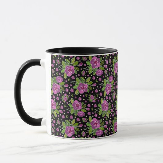 Mug Floral Pattern Lilac Pink Green Black (Gauche)