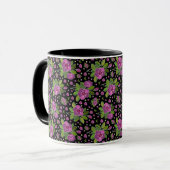 Mug Floral Pattern Lilac Pink Green Black (Devant gauche)