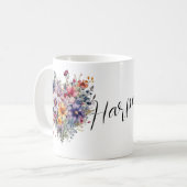Mug floral personnalisé avec nom et floraison (Devant gauche)