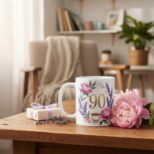 Mug floral personnalisé pour les 90 ans de grand-m
