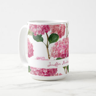 Mug Floral Pink Hydrangea with Custom Name