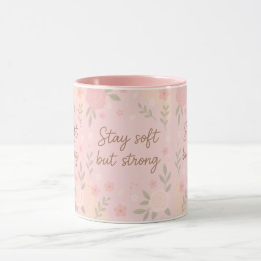Mug Floral Pink Inspirational Quote – Stay Soft (Centre)