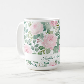 Mug Floral Pink Rose with Custom Name