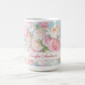 Mug Floral Pink & White Roses with Custom Name (Centre)