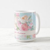 Mug Floral Pink & White Roses with Custom Name (Devant droit)