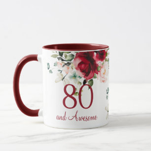 Mug floral pour 80e anniversaire