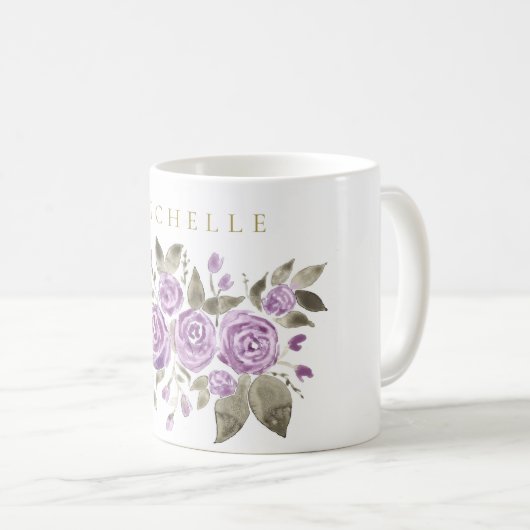 Mug Floral pourpre avec le nom (Devant droit)
