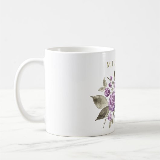 Mug Floral pourpre avec le nom (Gauche)