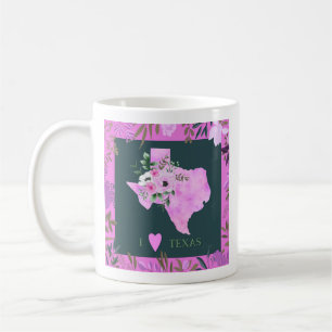 Mug Floral pourpre I Love Texas State Map