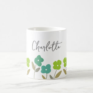 Mug Floral Printemps Vert Moderne Fleurit Nom personna