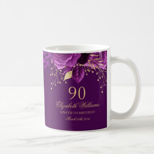 Mug Floral Purple Gold Rose 90e anniversaire (Droite)