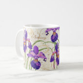 Mug Floral Purple Iris Gold Damask Monogramme Nom (Devant gauche)