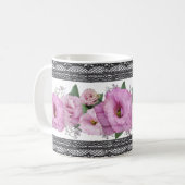 Mug Floral Rose Avec Bordure De Dentelle Noire (Devant gauche)