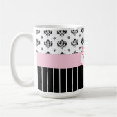 Mug Floral rose chic de damassé noire et blanche avec (Gauche)