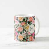 Mug Floral Rose Élégantes Fleurs Jolies Monogrammes (Devant droit)