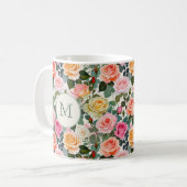 Mug Floral Rose Élégantes Fleurs Jolies Monogrammes (Devant gauche)