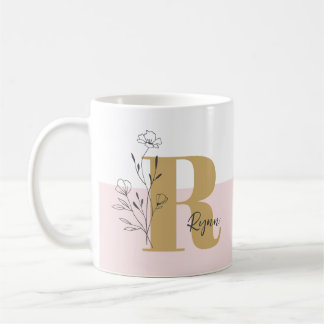 Mug Floral rose gras Nom du monogramme