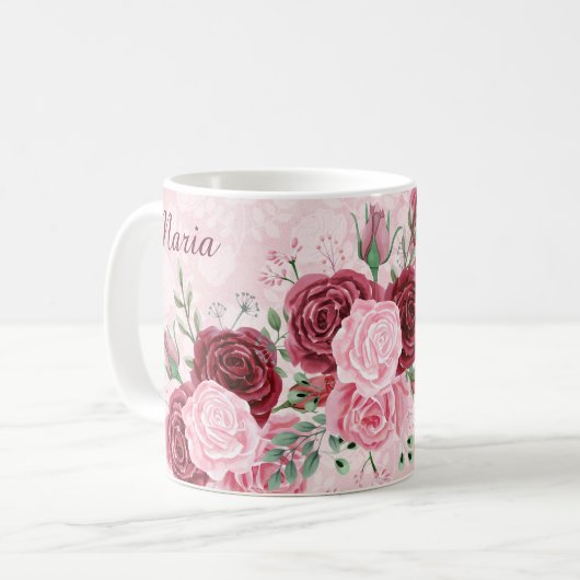 Mug Floral rose monogramme (Devant gauche)