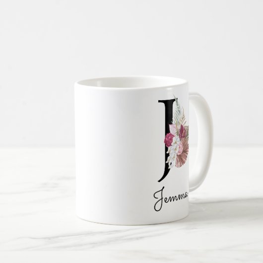 Mug Floral rose monogramme initial J (Devant droit)