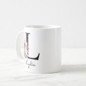 Mug Floral rose monogramme initial L (Devant gauche)