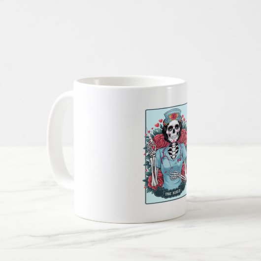 Mug Floral Rose Skeleton Nurse Tarot Card Halloween Es (Devant gauche)