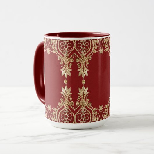 Mug floral rouge or moderne (Devant gauche)