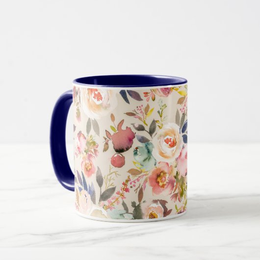 Mug Floral rustique d'aquarelle brune rose ene ivoire (Devant gauche)