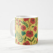 Mug Floral sans couture motif rouge jaune vert fleurs (Devant gauche)