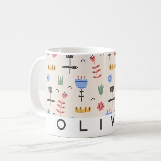 Mug floral scandinave moderne | Cadeau personnalis (Devant gauche)