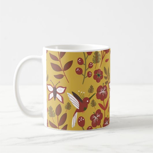 Mug Floral seamless pattern flowers, butterfly, red (Gauche)