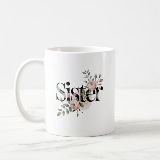 Mug Floral Sister Typography Botanical Gift Design (Gauche)