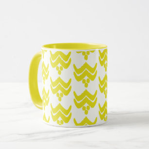 Mug Floral stylisé Ikat - moutarde jaune et blanc