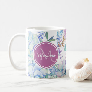 Mug Floral succulent pourpre et bleu élégant avec le