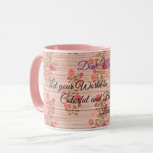 Mug Floral sur bois Personnaliser populaire Texte (Devant gauche)
