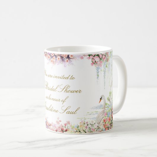 Mug floral swan chic calligraphy bridal shower (Devant droit)