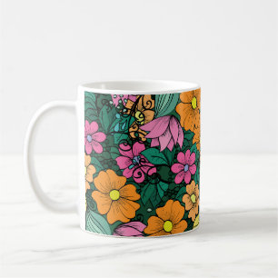 Mug Floral vibrant : Vert Arrière - plan Vintage.