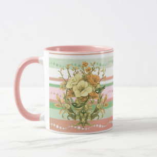Mug Floral Vintage avec Rayures Roses