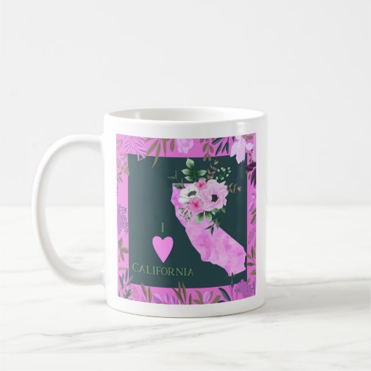 Mug Floral violet I Love California State Map (Gauche)