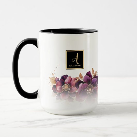 Mug Floral violet monogramme (Gauche)