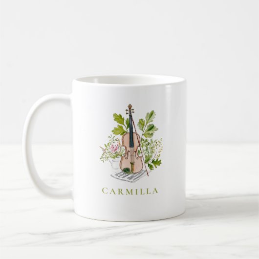 Mug Floral Violin and Greenery Personalised Name (Gauche)