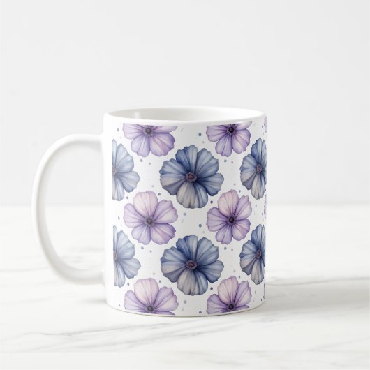 Mug Floral Watercolor Pattern Lavender and Blue (Gauche)