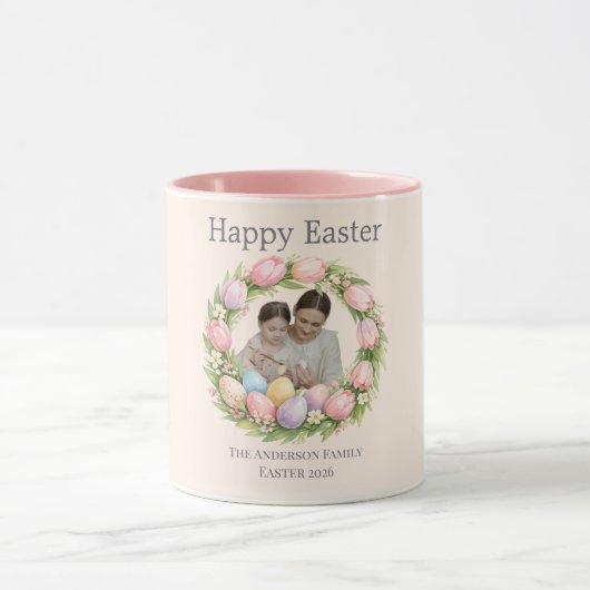 Mug Floral Wreath & Family Photo Personalized Easter  (Centre)