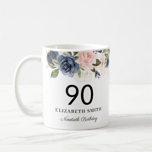 Mug Florale d'or flush de Navy personnalisées 90e anni (Gauche)