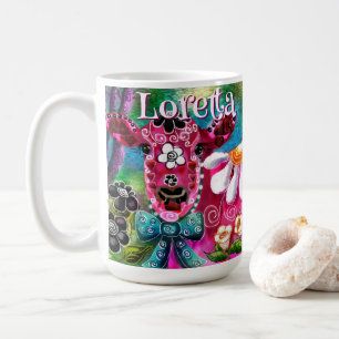 Mug Florale Fantaisiste Vache Rose Sarcelle Noir Perso