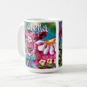 Mug Florale Fantaisiste Vache Rose Sarcelle Noir Perso (Devant gauche)