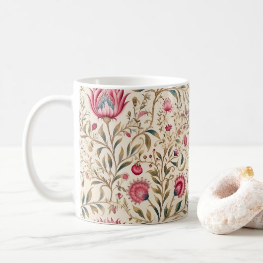 Mug florale rose et verte Art nouveau (Avec donut)