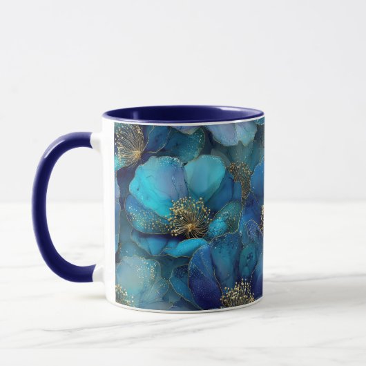 Mug Florales Abstraites d'aquarelle bleu or (Gauche)