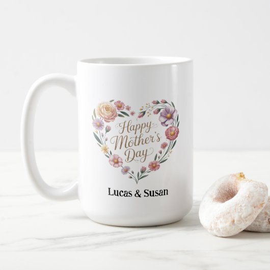 Mug Florals Fleurs Heureux Mère's Day Cup Café Cadeau (Avec donut)